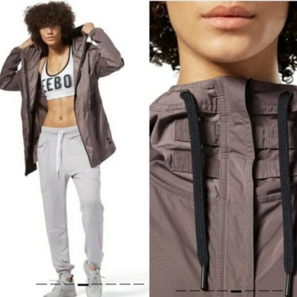 REEBOK Training Supply Parka Jacket Windbreaker Almost Grey Size Medium - Picture 2 of 16